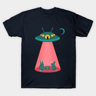 Alien Bunnies and Space Ship with Cute Sci Fi Rabbits T-Shirt